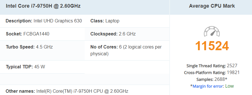 Intel Core i7-9750H Benchmark