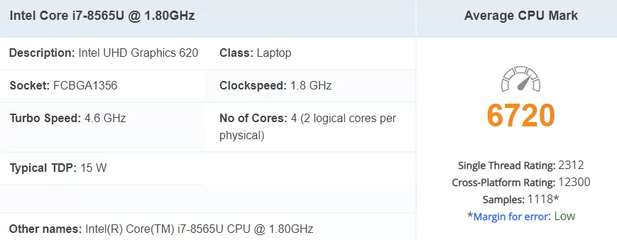 Intel Core i7 8565U Benchmark