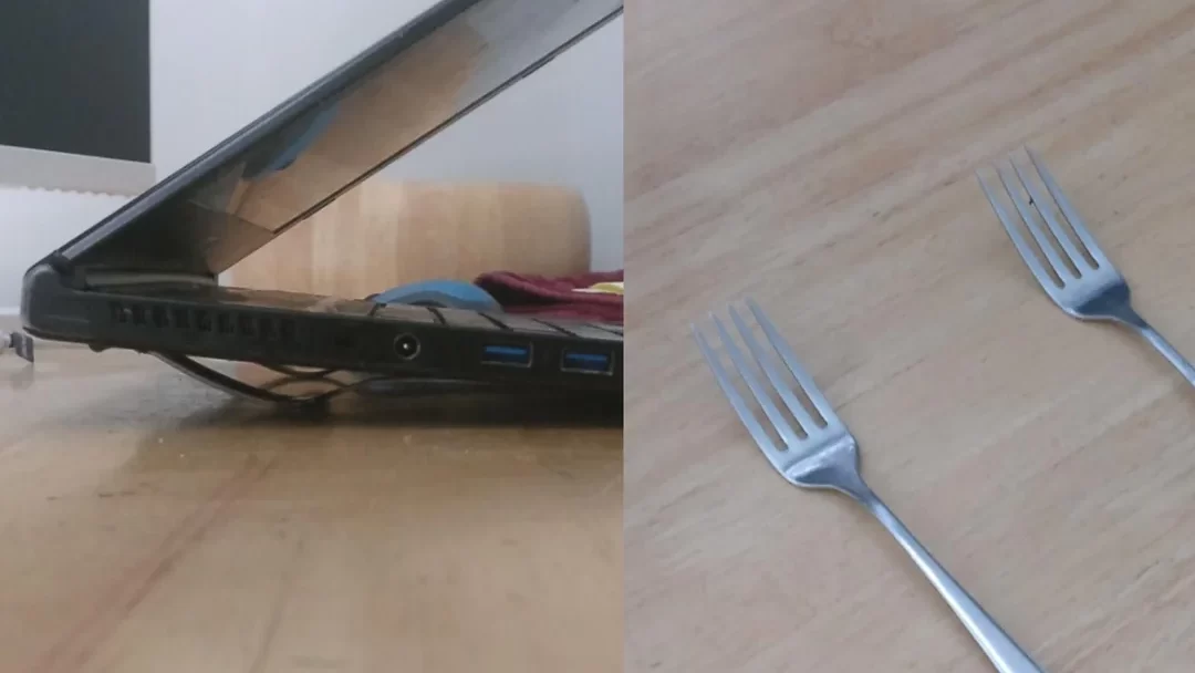 laptop above forks