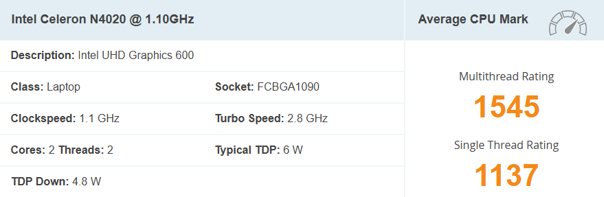 Intel Celeron N4020